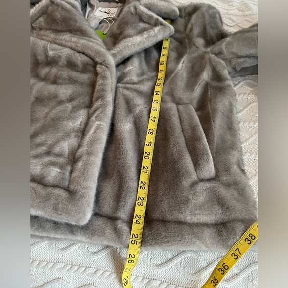 Sam Edelman Taupe Notch Collar Faux Fur Designer Jacket Women’s Size XL - Picture 7 of 16